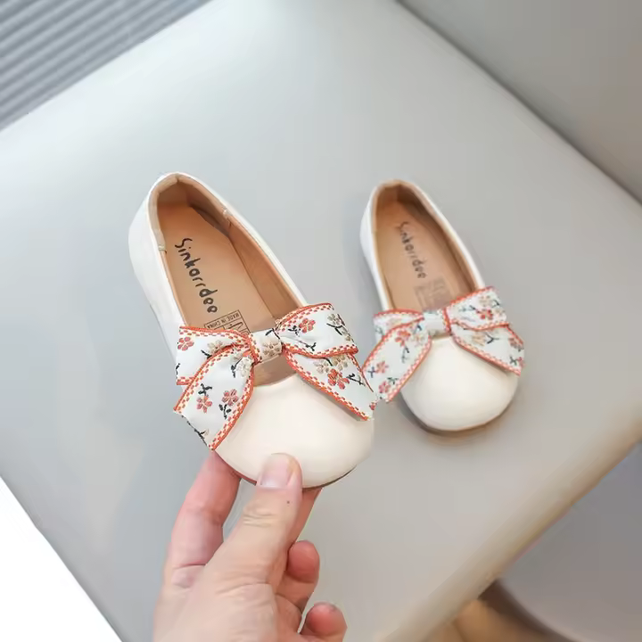 Zapatos sin zapatos con lazo de satén plano de cuero PU suave para niñas y niños, Sweet Princess, sencillos, clásicos, tallas 21-34, nuevos - 1