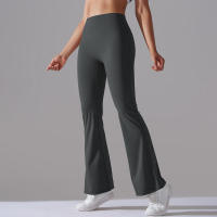 Leggings de yoga de color sólido para mujer, pantalones acampanados de cintura alta, elásticos, entrenamiento, pierna ancha - details 49