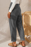 Pantalones largos de pana de cintura alta, casuales, de color sólido, holgados y rectos para mujer, otoño. - details 36