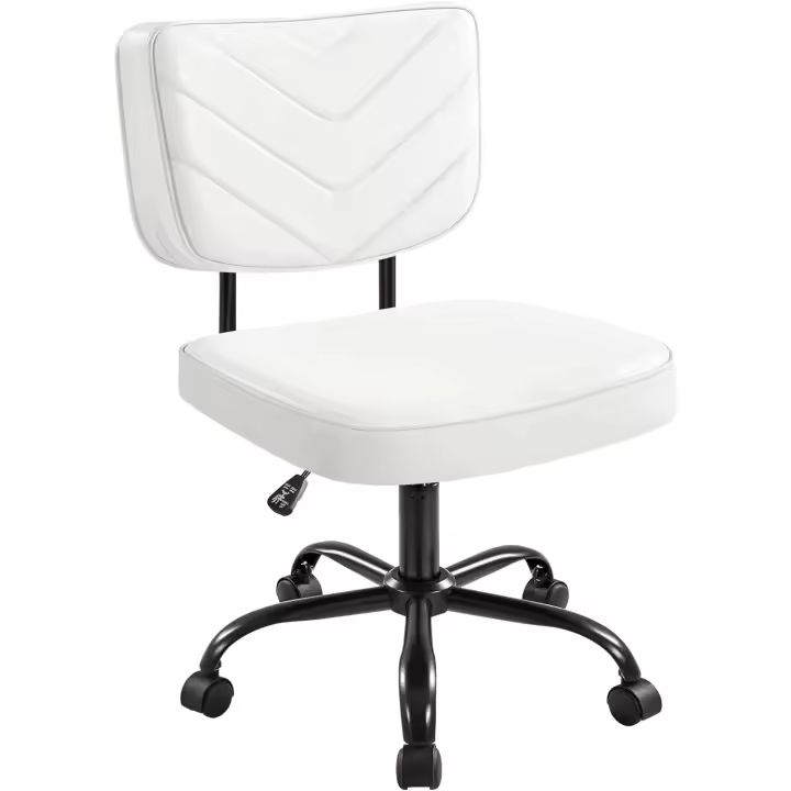 Oficina Ergonómica con Ruedas, Piel Sintética, Silla de Escritorio sin Brazos con Altura Ajustable para Estudio y Dormitorio, Color Blanco - 1