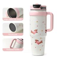 Taza de vacío de dibujos animados de 1000ML con tapa y pajita, vaso aislado de acero inoxidable 316 con asa, botella de agua térmica de regalo - details 6
