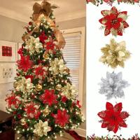 Flores Navideñas Brillantes 5Pcs Decoración de Árbol de Navidad para Hogar Regalos de Noel 2024 - details 0