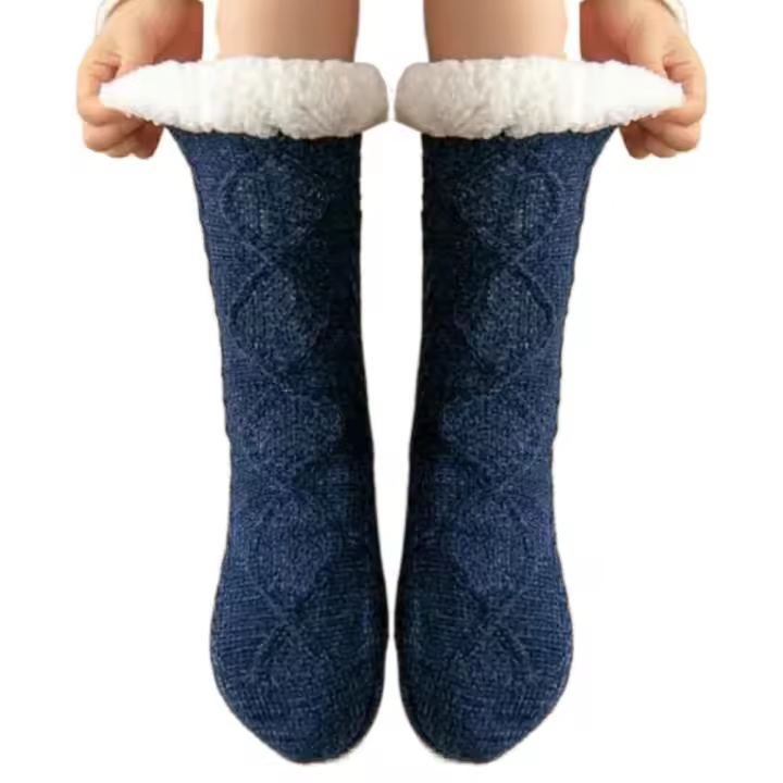 Calcetines térmicos gruesos de terciopelo suave, calcetines de suelo de felpa tejidos antideslizantes, calcetines de lana esponjosos, regalos para mujer - 1