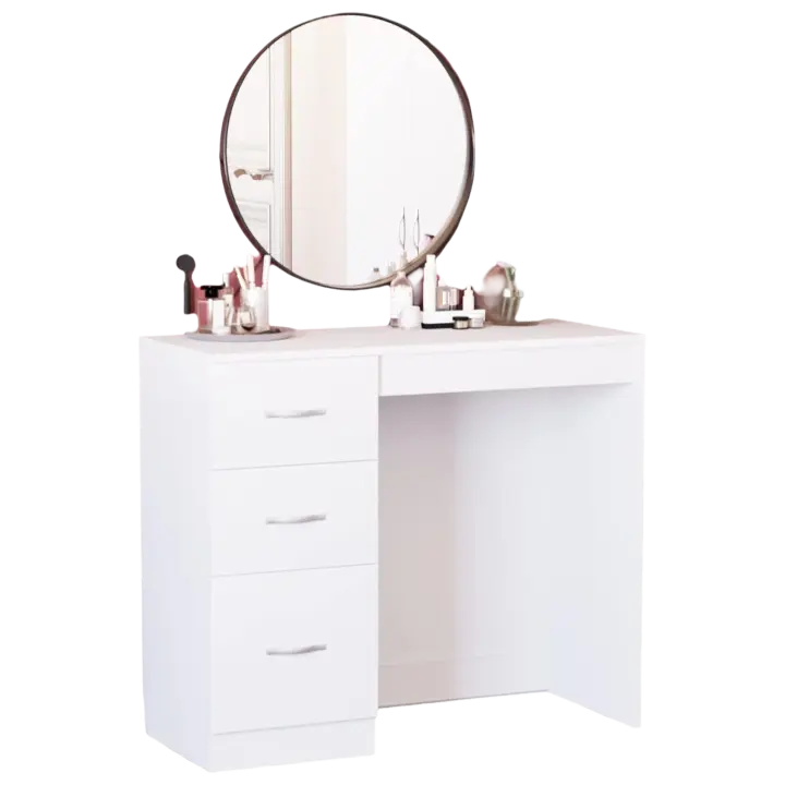 Diseños Home Descuento Riano - tocador para Maquillaje de 3 cajones, para mobiliario de Dormitorio, Blanco - 1