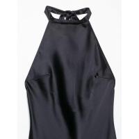 Vestido halter de satén estilo minimalista francés sin espalda para mujer, vestido midi con cremallera lateral y lazo, vestidos de - details 5
