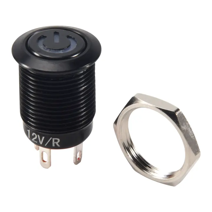 Interruptor de botón momentáneo de potencia, tapa de Metal LED, 12V, 2A, 9,5mm, coche, bricolaje, modificado, Rojo - 1