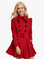 Abrigo de lana con hebilla de cinturón para mujer, abrigo ajustado con borde de volantes, talla europea, otoño e invierno, nuevo - details 7