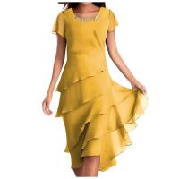 Vestido de mujer de color sólido: vestidos con paneles de gasa de cuello redondo de manga corta para mujer de verano de talla grande - details 6