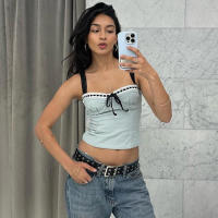 BUNO-Tops cortos azules sin mangas para mujer, camiseta sin mangas informal ajustada, ropa de calle estética Vintage Y2K, 2025 - details 2