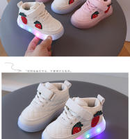 Nuevos zapatos de tablero iluminados para niños, zapatos casuales de dibujos animados de fresa de suela suave antideslizante - details 8
