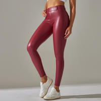 Nessaj-pantalones de piel sintética de terciopelo fino para mujer, leggings de cuero PU ajustados, sexy, con bolsillo, Otoño e Invierno - details 11