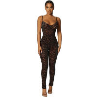 BUNO-mono de malla flocado para mujer, camisola Sexy de otoño, retales de leopardo, ropa moldeadora de cuerpo, traje de medianoche para discoteca - details 4
