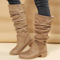 2025 Botas de tacón grueso de ante plisado para mujer, talla grande, novedad, invierno - details 4