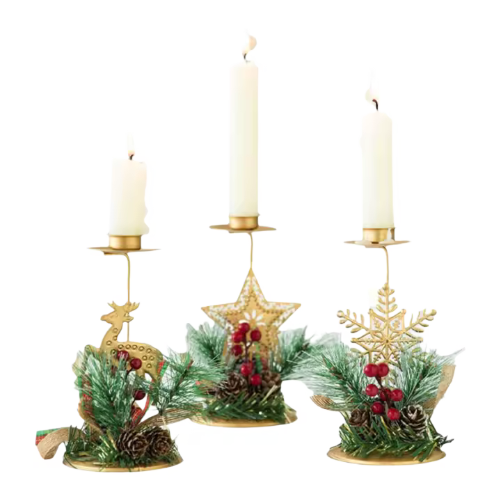 Juego de 3 candelabros pequeños, candelabros de pilar de metal, candelabros navideños - 1