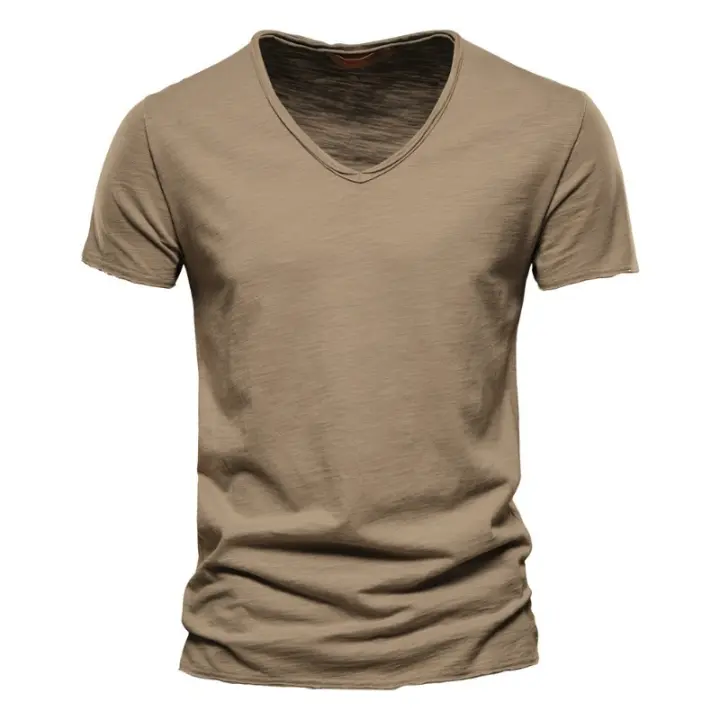 Camisetas de manga corta para hombre, camisetas informales de color sólido con cuello en v, Verano - 1