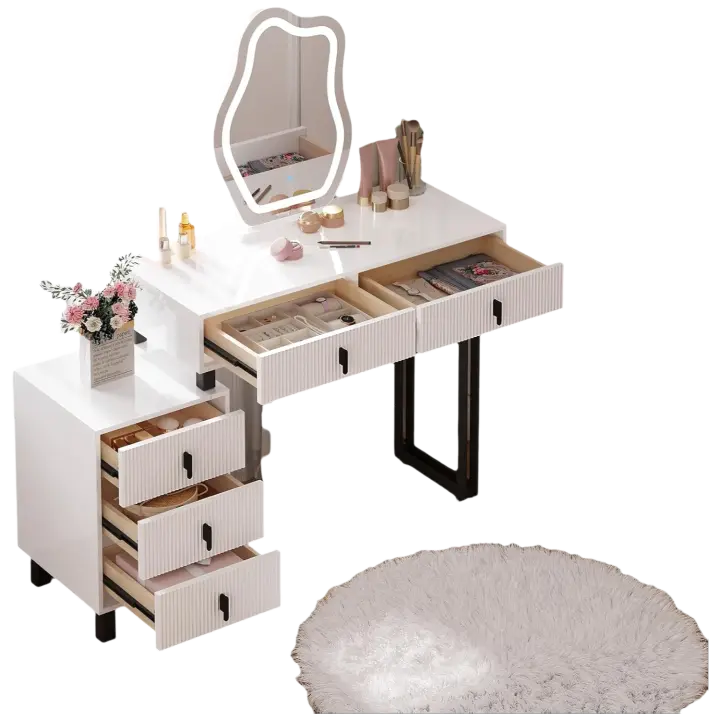 Maquillaje de Alto Brillo con Encimera 2 Cajones y 1 Cómodo Mara y Metal Mueble de Dormitorio Morno - 1
