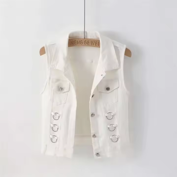 Chaleco Denim Retro para Mujer Chaleco Corto sin Mangas, Moda Casual al Aire Libre, Novedad de Primavera 2024 - 1