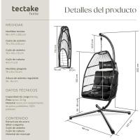 Columpio de Jardín Exterior Silla Colgante con Cojín Extragrueso Estructura de Acero y 4 Pies en Base Hamaca Colgante Plegable Capacidad 160Kg Gris - details 13