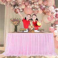 Falda de mesa de tul, cubierta de mesa, Decoración de cumpleaños, boda, paño de mesa, arreglo de postre de pastel, rosa, 4 pies - details 3