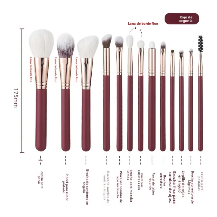 Venta caliente 13 juegos de lana de pelo animal cepillo de polvo suelto cepillo de color de punta cepillo de pendiente cepillo de sombra de ojos herramientas de belleza - 1