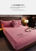 Cubierta de Cama de Terciopelo Engrosado Juego de Sábanas Elásticas de Color Sólido para Cama de Rey y Amarilla - details 1