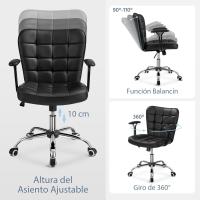 Silla de Oficina sin Reposabrazo Silla Oficina Tapizada de Cuero PU Silla con Ruedas Silla Ergonómica Base Metal Blanca - details 15
