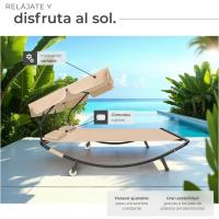 Tumbona Doble de Jardín, Tumbona de Playa con Sombrilla Plegable, Tumbona de Piscina para Dos, Tumbona de Jardín Exterior con 2 Ruedas y Cojines, Fácil Montaje, Interior y Exterior - Negro/Negro - details 11