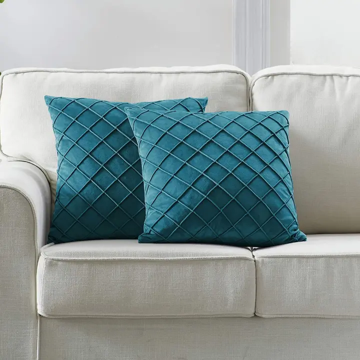 Funda de cojín de terciopelo verde azulado para todas las estaciones, decoración del hogar, estilo nórdico, para sala de estar, sofá, cama, 2 unidades funda de almohada de varios tamaños - 1