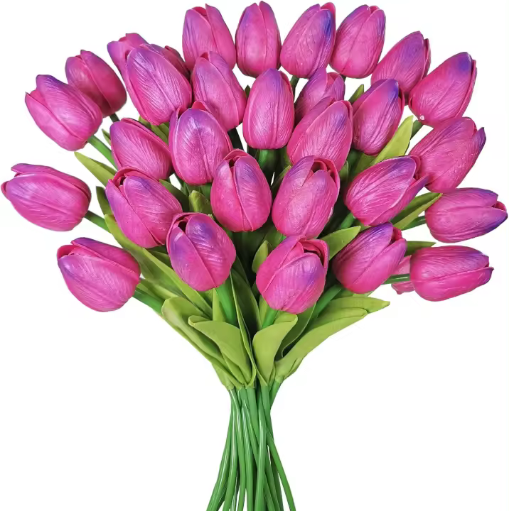 Tulipanes Artificiales Multicolor 28 Piezas de Tallos de Imitación, Flores Artificiales para Bodas, Pascua y Primavera - 1