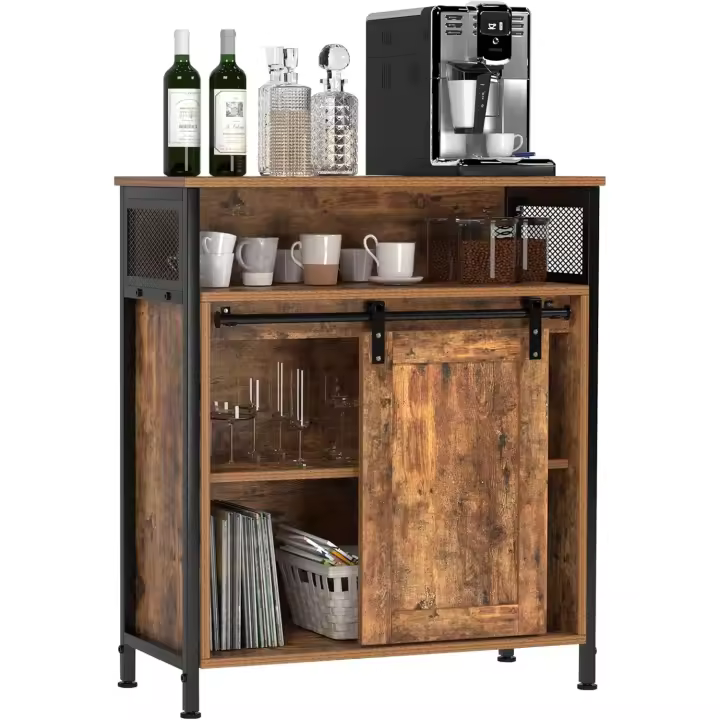 Aparador, Armario de Cocina Auxiliar Con Puerta Corredera, Para Cocina, Salón, Estudio, Estilo Industrial, 70 x 30 x 80 cm - 1