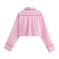 Conjunto de Moda Primaveral para Mujer Ouwu Camisa Corta de Manga Larga con Correa de Cintura Media y Pantalones Anchos - details 7