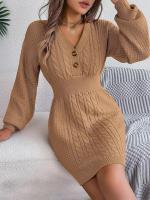 Elegante Vestido de Punto para Mujer Color Sólido, Cuello V, Moda Y2K 2025 - details 16
