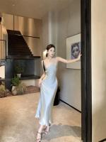 Elegante Camisola de Satén de Vid Ajuste Delgado, Cola de Pez, Vestido Largo para Mujeres en Verano y Noche de Banquete - details 2