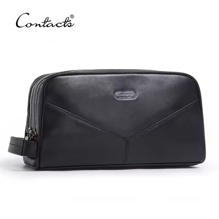 Bolso de Cosméticos de Cuero Auténtico CONTACT'S para Hombres Estilo Vintage con Piel de Caballo Loco Bolsa de Maquillaje Pequeña para Viajes Bolsa de Aseo Masculina - 1