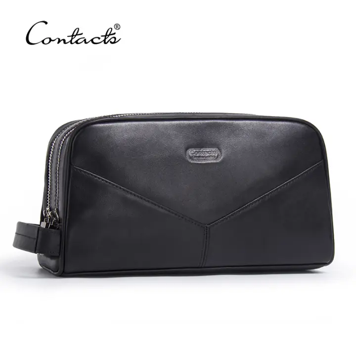 Bolso de Cosméticos de Cuero Auténtico CONTACT'S para Hombres Estilo Vintage con Piel de Caballo Loco Bolsa de Maquillaje Pequeña para Viajes Bolsa de Aseo Masculina - 1