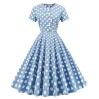 Vestido de Verano Retro Hepburn 2025 Cuello en V, Manga Corta, Botón Frontal, Vestido Midi de Algodón con Puntos Vintage para Mujeres - details 1