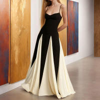 2025 Vestido de manga larga de color contrastante para mujer de noche europea y americana INS vestido suelto informal de primavera y verano - details 2