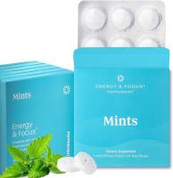 Mentas energéticas con cafeína, sin azúcar, veganas, sin gluten, menta. Aumenta la concentración y la resistencia con l-teanina, cafeína, B12 y B6. - details 0