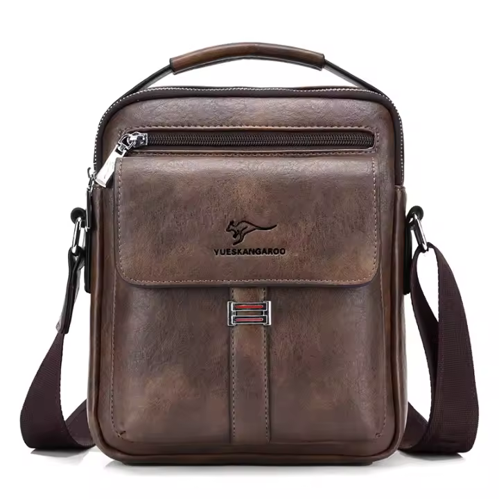 Canguro-Bolso de hombro Vintage para hombre, bandolera de cuero dividido, novedad de 2020 - 1