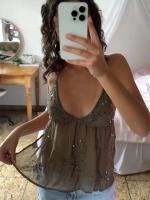 Top de Halter con Cuentas y Lentejuelas Sexy Escote en V, Espalda Abierta, Cordón, Vestido de Moda para Mujeres - details 7