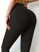 Pantalones de yoga para mujer, cintura alta color melocotón, abdomen levantado, glúteos, color sólido, moldeados, ajuste ajustado sin costuras - details 2