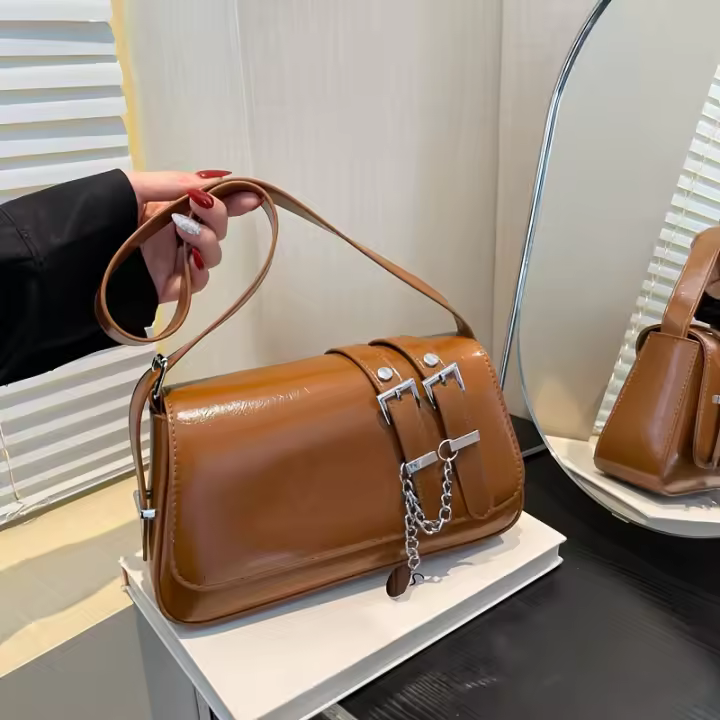 Bolso Cruzado Retro de Cadena Monedero de Antiguo Estilo para Mujeres con Múltiples Compartimentos, Cierre Magnético, Forro de Poliéster, Bolso Cruzado Casual Negro/Marrón/Blanco/Rojo/Café - 1