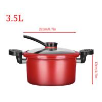 Olla a presión con tapa de 3.5L, con revestimiento antiadherente, antiquemaduras, mango de dos orejas, olla de estofado, fondo plano rojo y verde, microolla a presión - details 6
