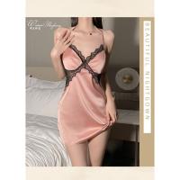 Hermoso nuevo camisón sexy de tul con cuello bajo, tirantes y lazo con aberturas en la espalda, almohadilla en el pecho y conjunto de pijama. - details 7