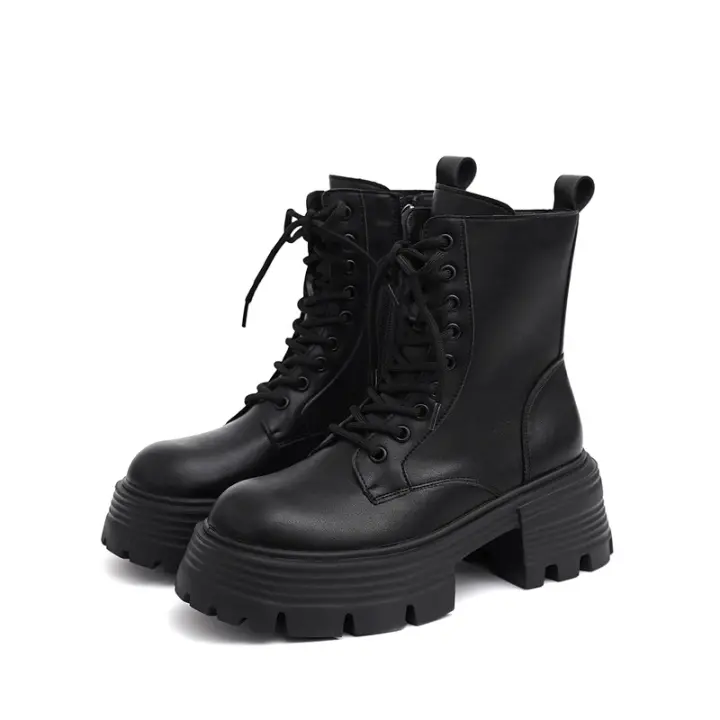 Botas Martin para mujer, otoño e invierno 2025, nuevas botas individuales, botas ajustadas con suela gruesa y cordones, botas cortas. - 1