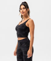 SHINBENE Sujetador Deportivo Largo de Cuello V para Mujer con Estampado de Camuflaje y Junto Incorporado para Yoga Fitness Workout Tamaño XS-XL - details 3
