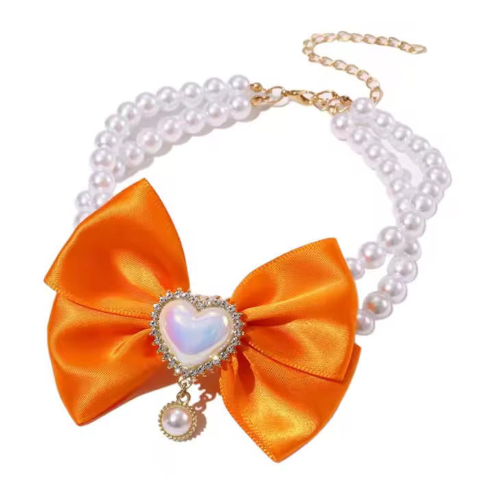 Collar brillante de doble capa para mascotas, Collar ligero ajustable con perlas para mascotas, fácil de usar con colgante de corazón, Collar para mascotas - 1