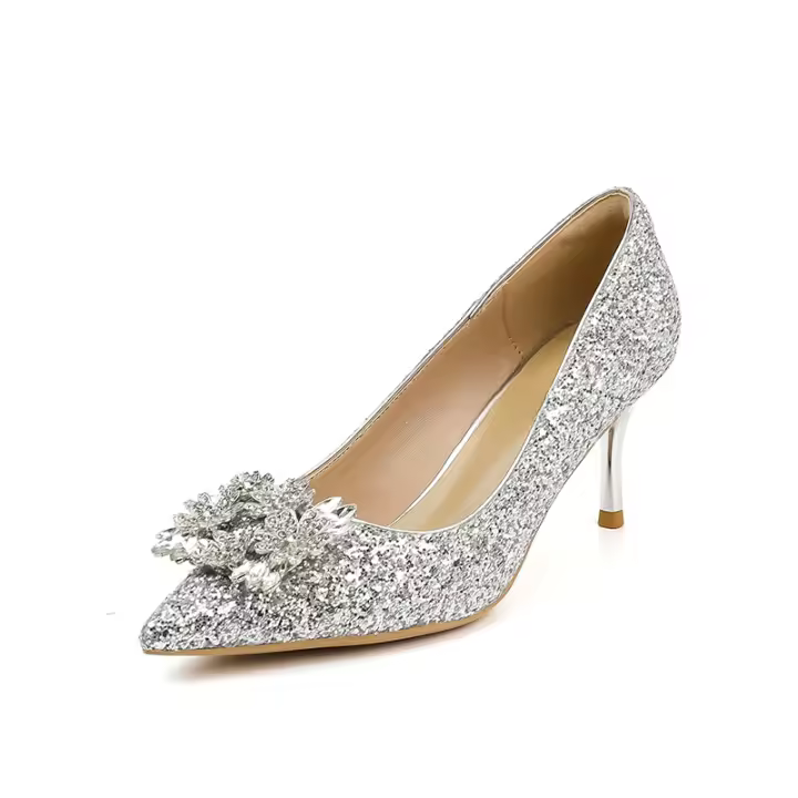 Zapatos de Novia de Otoño Tacones Altos de Champán para Mujer Suela Cuadrada de Cristal - 1