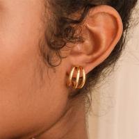 Pendientes redondos de acero inoxidable dorado para mujer, aro en capas punk - details 5