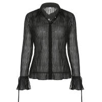BUNO-Camisas acampanadas de manga larga con solapa y botones para mujer, blusas informales fruncidas transparentes, cubierta de playa, verano y otoño - details 10